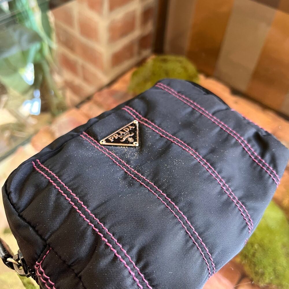 PRADA Black Striped Nylon Pouch - Picture 7 of 8